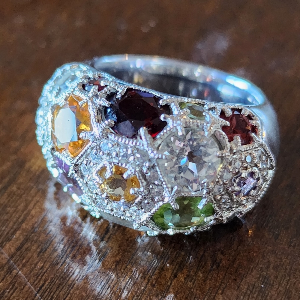 Multi Stone Silver Statement Ring - image 1